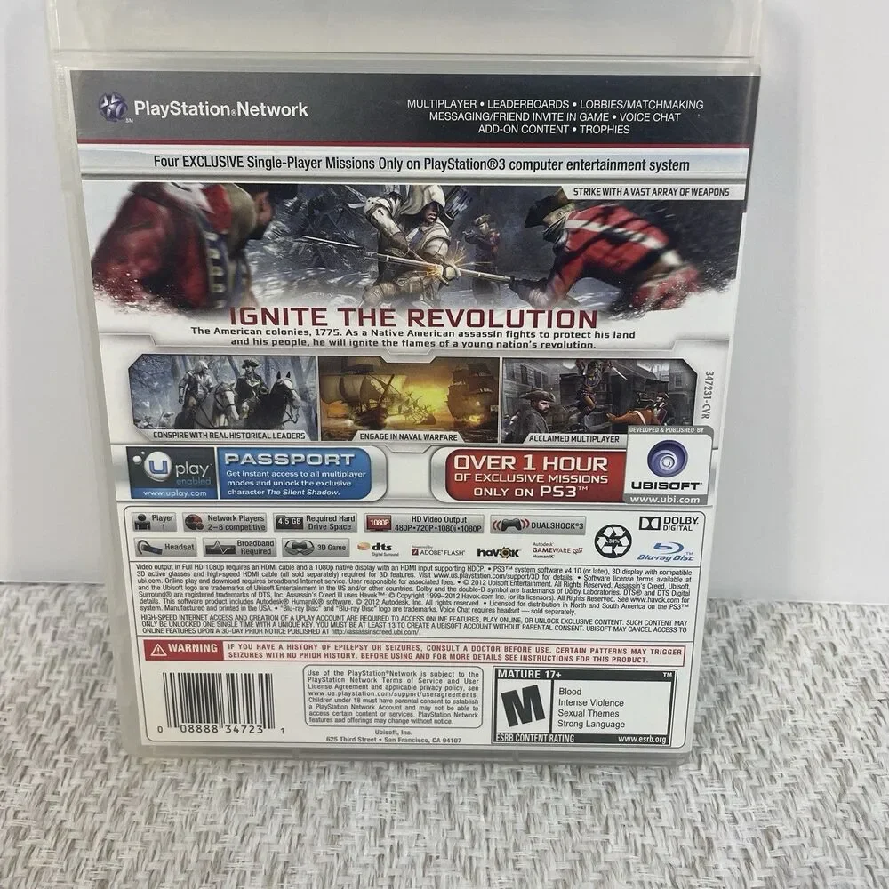 Assassin's Creed 3 Vidoe Game for Sony Playstation 3 Complete with Manual